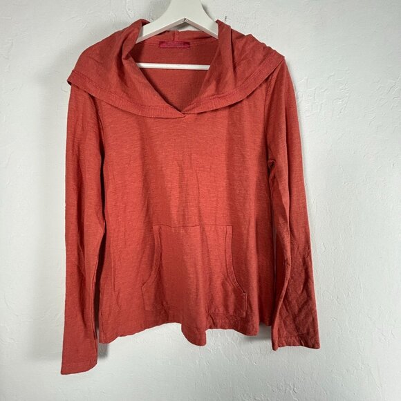Cut Loose Womens Hooded Long Sleeve Top Small Orange Kangaroo Pocket Pullover - Picture 1 of 7